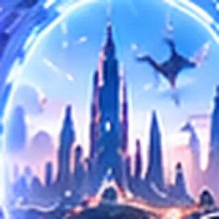 A blue future city with spacecraft