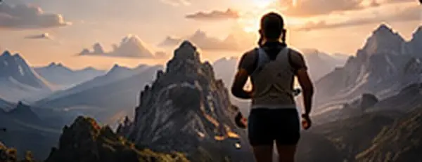 A runner looking over mountains at sunrise