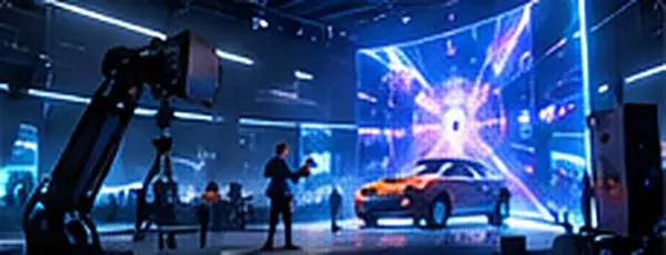 A camera crane filming a car on an LED stage